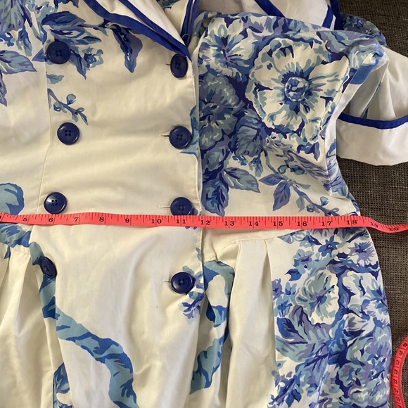 Vintage Sunshine Starshine 80s Toile Porcelain chinoiserie  dress button front - Picture 9 of 11